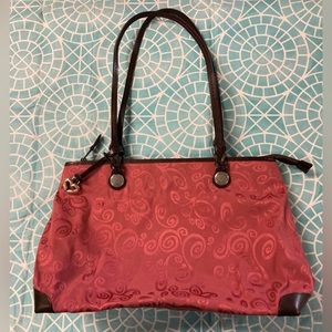 💛TODAY***$49***RARE...Vintage Brighton “Mevelyn” fabric w/brown leather trim.